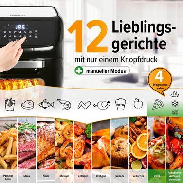 Цифрова аерофритюрниця MAXXMEE 12 л, 3-в-1: фритюрниця, гриль та духовка, чорна, без жиру, для картоплі фрі до 1,8 кг
