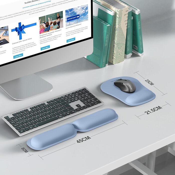 Підставка для зап'ястя TECKNET для клавіатури 43 см з Memory Foam 70D, ергономічна, проти болю в зап'ясті, для ПК, ноутбука, геймінгу (складний набір, блакитний)