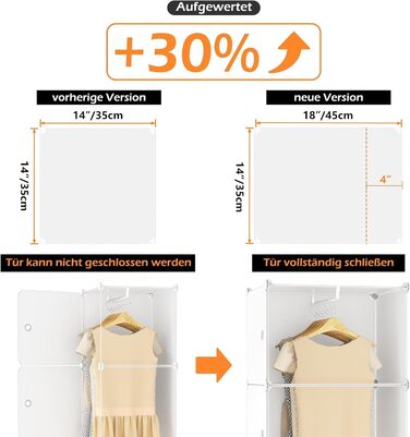 HOMIDEC Wardrobe, Portable Storage System, 20 Cube Closet made of Plastic with 2 Clothes Racks, Bedroom Wardrobe Closet White for Bedroom, 180 x 142 x 45cm (12 cube, All White)