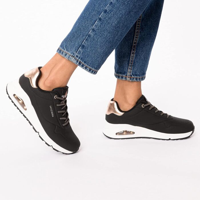 Кросівки Skechers UNO Shimmer Away для жінок, чорний колір, розмір 39 EU, матеріал Durabuck