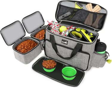 Переносна сумка для собак Pecute, велика переносна сумка для тварин, з 2 кишенями та 2 мисками для собак, сумка для подорожей з собакою, для поїздок, кемпінгу або щоденних прогулянок, сірого кольору 42 * 18 * 30 см, Класична L (42*30*18 см)