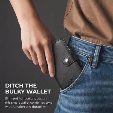 Гаманець чоловічий RFID Stealth Wallet - мінімалістичний висувний картхолдер з алюмінію та шкіри (чорний). Захист від сканування карт