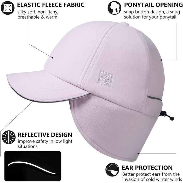 Муска для волосся GADIEMKENSD з флісу, відбиваюча зимова шапка з регульованим обличчям та навушниками (55-58, фіолетовий)