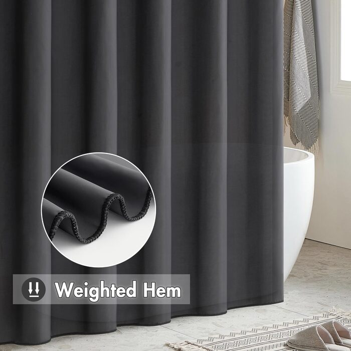 Шторка для душу MIULEE 150x180 см, темно-сіра, водовідштовхувальна, антигрибкова, текстильна, для ванни та душу, з 10 кільцями