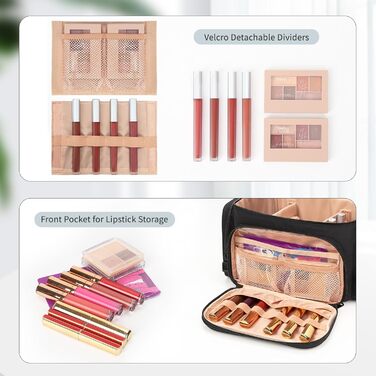 Косметичка для подорожей, велика, чорна: органайзер для макіяжу з відділенням для пензлів, дамська косметичка