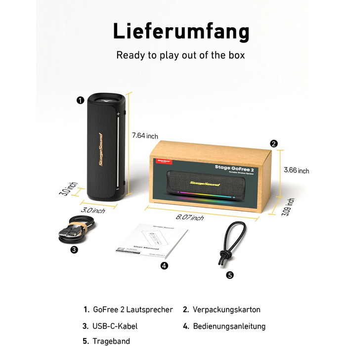 Портативна Bluetooth колонка StageSound 40W з басами, RGB підсвіткою, IP67 водонепроникна, TWS стерео, 12 год автономії для подорожей, кемпінгу, вечірок