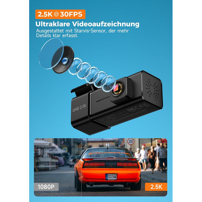 Автомобільний відеореєстратор E-YEEGER 2.5K 1440P з WiFi, IPS екраном 1.47