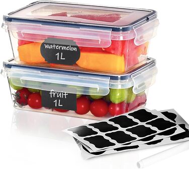 12 контейнерів для зберігання їжі з кришкою, контейнери для заморожування, meal prep бокси, 6 x 1л/0.52л, BPA-free, герметичні, для мікрохвильової печі, придатні для миття в посудомийній машині, для зберігання та транспортування їжі, фруктів, овочів
