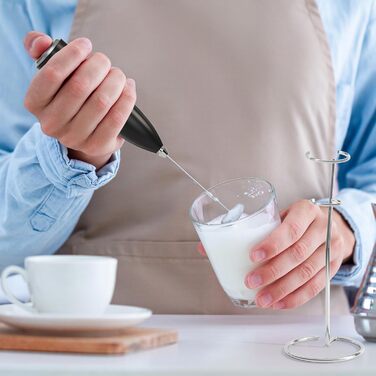 Електричний піноутворювач для молока POWSAF з підставкою, 13000 об/хв, для кави, лате, капучино, чорний/срібний