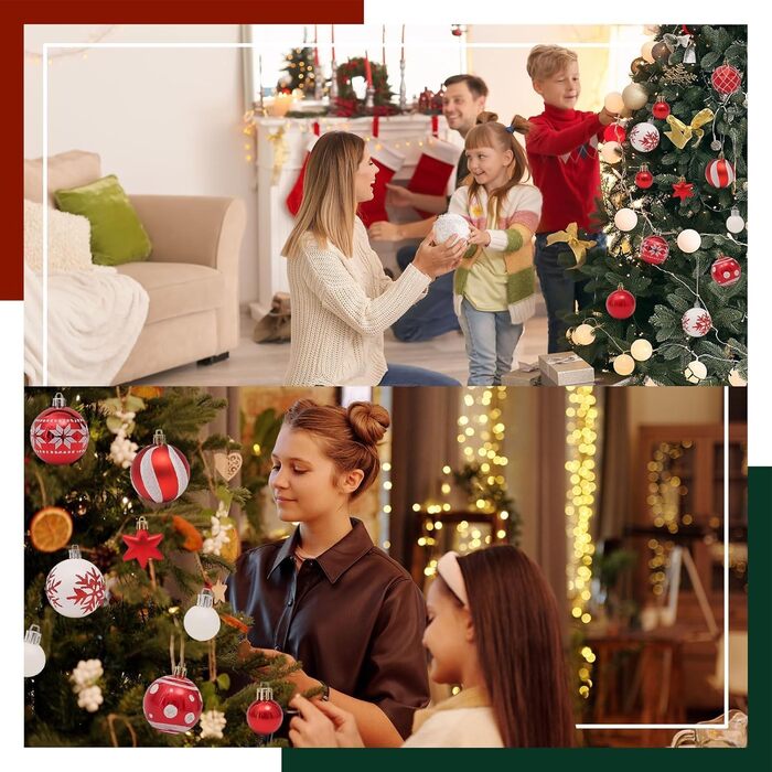 Набір прикрас для ялинки Robofun 44 шт. Червоні та золоті кульки для ялинки, міцні та безпечні, пластикові, для дому та вулиці