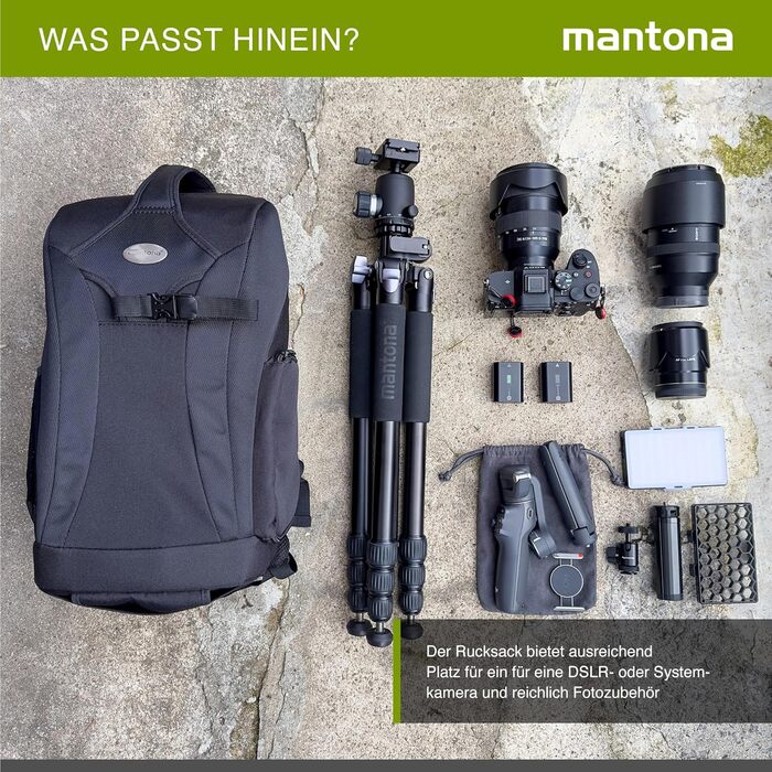 Фоторюкзак Mantona Trekking для DSLR камери: рюкзак для фотоапарата з тримачем для штатива, змінним внутрішнім простором, захистом від дощу, чорний трекінговий рюкзак