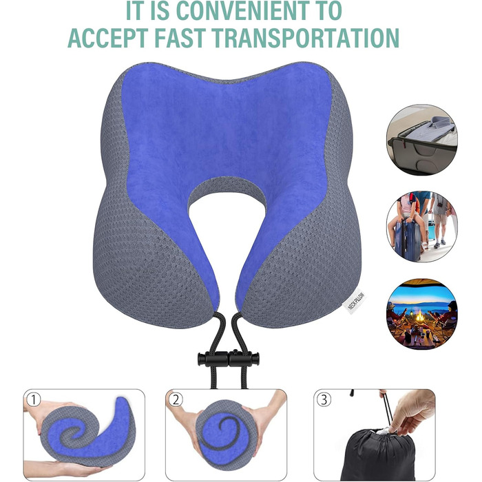 Подушка для шиї у вигляді їжачка, автомобільна/авіаційна, з memory foam, м'яка оксамитова обкладинка, для дорослих, для подорожей, кемпінгу, офісу та дому (Темно-синій)