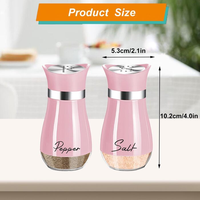 Набір для солі та перцю з нержавіючої сталі з скляною пляшечкою, дозатор спецій, кухонне приладдя для дому, кухні, ресторану, обіднього столу (Рожевий)