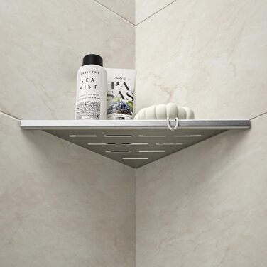 Bernkot Eck Duschregal, Edelstahl 304 Bathroom Shelf for Tiled Walls, Recessed Shelf for Bathroom Renovation (Brushed, 254mm - 2 Pack)
