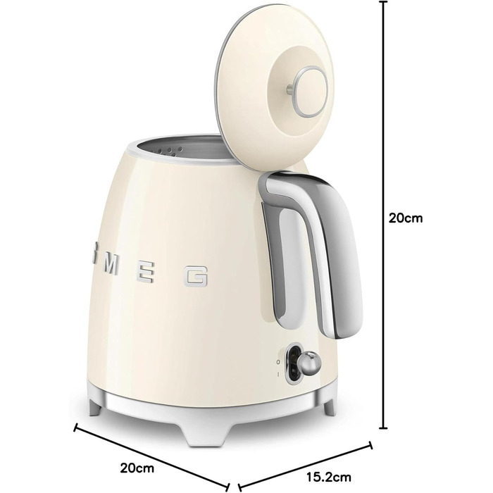 Електричний чайник Smeg KLF05CREU, 0.8 л, кремовий колір, нержавіюча сталь, захист від перегріву, індикатор рівня води, антиковзаюче дно, вбудована котушка для кабелю, 1400W