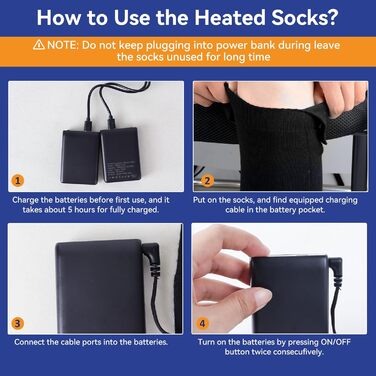 Гріючі шкарпетки для жінок та чоловіків Ninonly з 4 рівнями нагріву, акумулятор 5000mAh, для катання на лижах, піших прогулянок, кемпінгу та зимових активностей