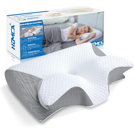 Ортопедична подушка HOMCA 2 в 1 з Memory Foam для сну на спині, боці та животі, 60x40x12/14 см, сіра