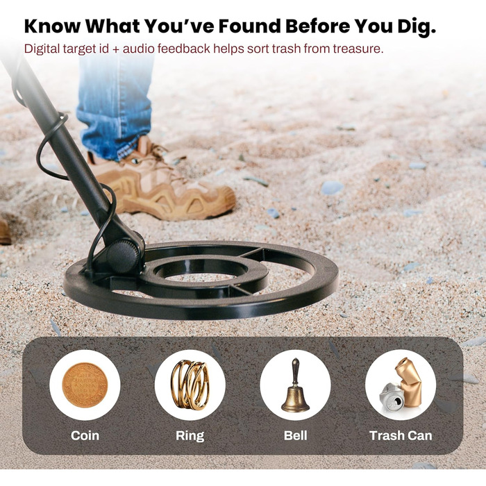 Металдетектор Bounty QSI-PL Hunter Quick Silver з LCD-дисплеєм, ідентифікація цілі за 4 сегментами, 3-тональне аудіо, автоматичний ґрунтовий баланс та водонепроникною котушкою