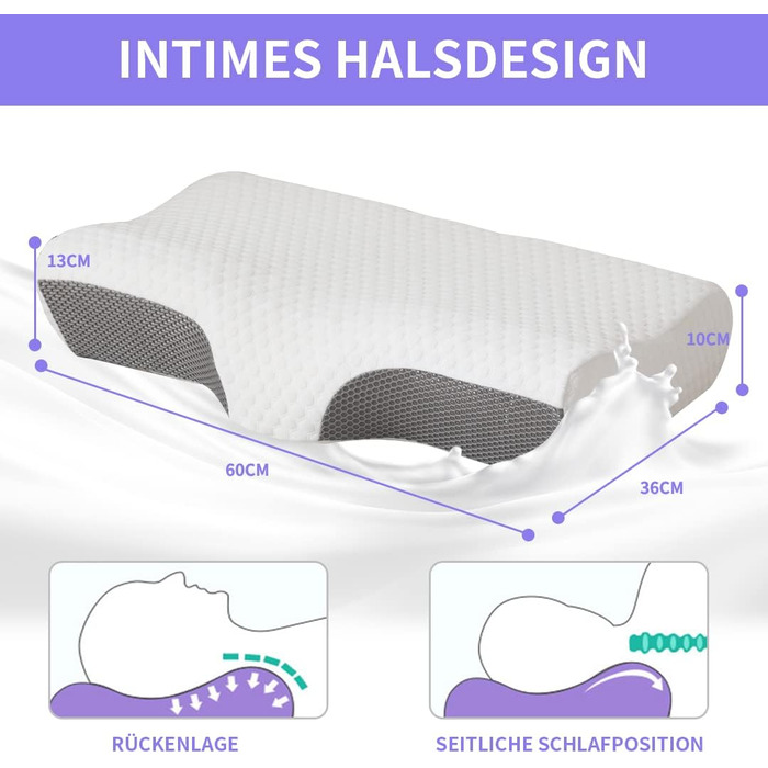 Good Night Neck Pillow Head Pillow Neck Pain Sleep Pillow Ergonomic Head Pillow Memory Foam Pillow for Neck Pain Side Sleepers (65 * 36 * 13/10cm)