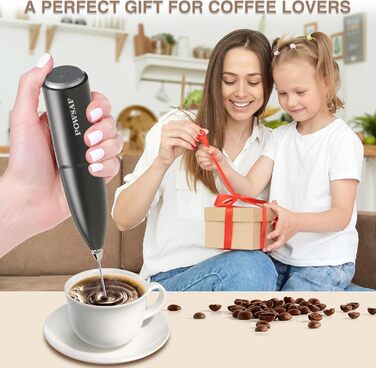 Електричний піноутворювач для молока POWSAF з підставкою, 13000 об/хв, для кави, лате, капучино, чорний/срібний