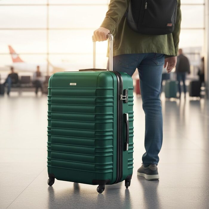 Набір валіз Zelsius 4 шт. Рожевий | ABS валізи з кодовим замком, 4 колеса та внутрішній роздільник | Ручна валіза, набір валіз 4 шт., роулер, велика валіза (петролево-зелений)