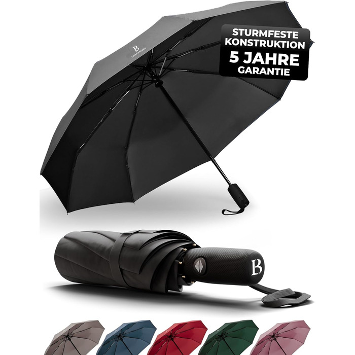 Чорний парасолька Logan & Barnes Boston: штормовий, з тефлоновою просоченням, до 140 км/год