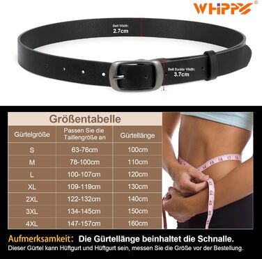 Жіночий шкіряний ремінь WHIPPY великого розміру, модний ремінь з телячої шкіри з надійною пряжкою, для джинсів, штанів, суконь, чорний (пряжка 'Пістолет'), 3XL:150см (підходить для талії 134-145см)
