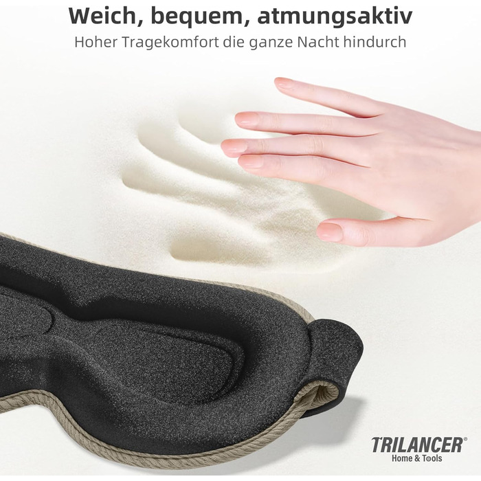 Маска для сну Trilancer з блокуванням світла 99.99%, 3D дизайн, для чоловіків та жінок, комфортна для бічних схилів, для сну, медитації, подорожей та дому (колір: коричневий)