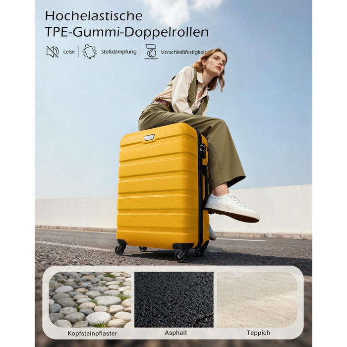 Набір валіз COOLIFE 3 шт. (M, L, XL) для сімейних та закордонних подорожей, ABS+PC, жорсткий корпус, 360° обертання, YKK блискавка, TSA замок, жовтий колір