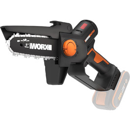 WORX WG325E Nitro Mini акумуляторна бензопила 20V, одноручна пила для гілок, Brushless двигун, 5650 об/хв, довжина різу 12 см, легка та компактна, автоматичне змащення ланцюга (з акумулятором 2Ah та зарядним пристроєм)
