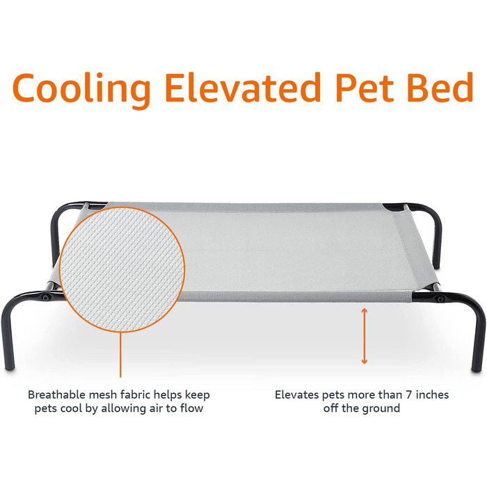 Amazon Basics Elevated Dog Pet Bed, Grey, Size 130 x W 80 x H 19 cm (M)