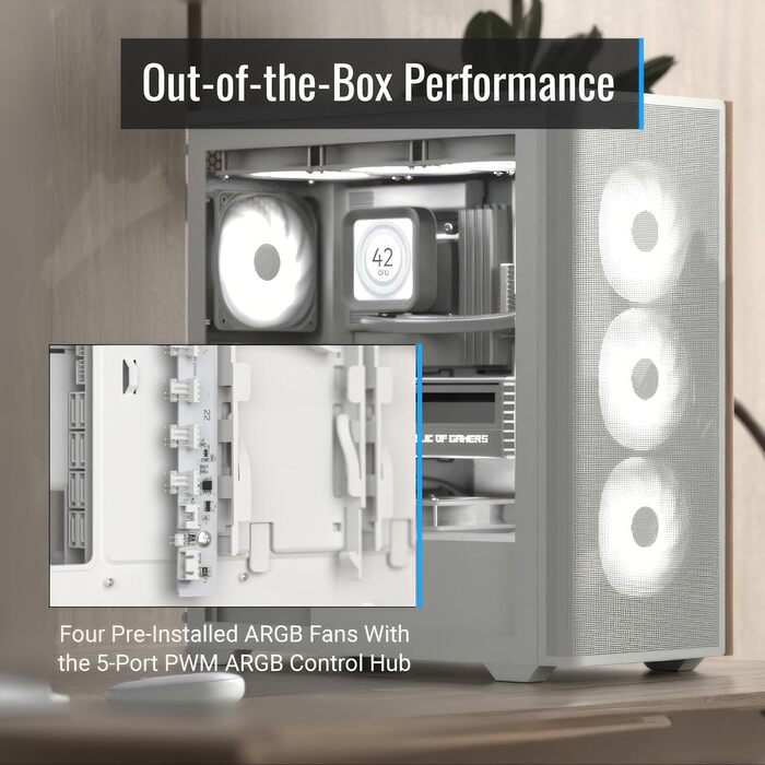 Корпус для ПК Aerocool D502A Mid-Tower: сітка Airflow, 4 RGB-вентилятори, підтримка ATX/Micro-ATX/Mini-ITX, скло, білий колір