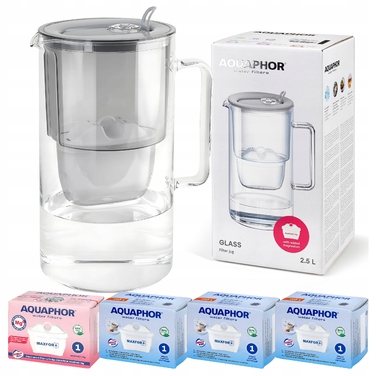 Скляний фільтр-кувшин Aquaphor Glass, сірий + 4 смінних фільтри Maxfor