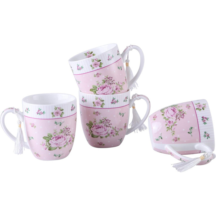 Набір кавових чашок London Boutique 330 мл, порцеляна, рожеві, 4 шт, вінтаж, Shabby-Chic, подарунок для жінки