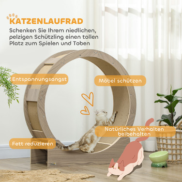 PawHut Колесо для котів PawHut, бігове колесо для котів 91 см з гальмом, когтеточкою, колесо для котів для здорових рухів, розслаблення, горіх | Aosom