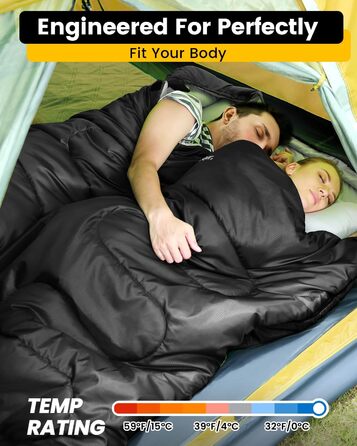 Сплячий мішок Outdoor Sportneer для 2 осіб, 220x150 см, 3.5 кг, з 2 подушками, 4 блискавки, дорослий, чорний
