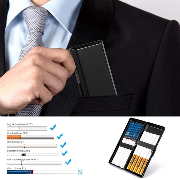 Металеве тютюносховище в стилі ретро, захисний портмоне для сигарет, чорний, вміщує 20 шт. (100mm)