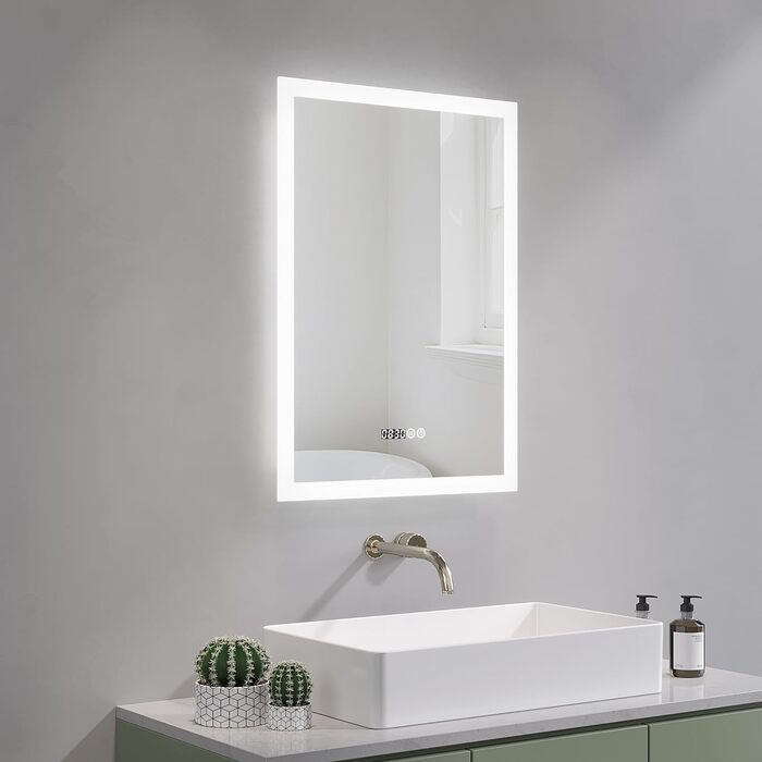 Дзеркало для ванної кімнати AQUABATOS з підсвічуванням 100x70 см LED, антизапар, сенсорне керування, 3 кольори світла, регулювання яскравості