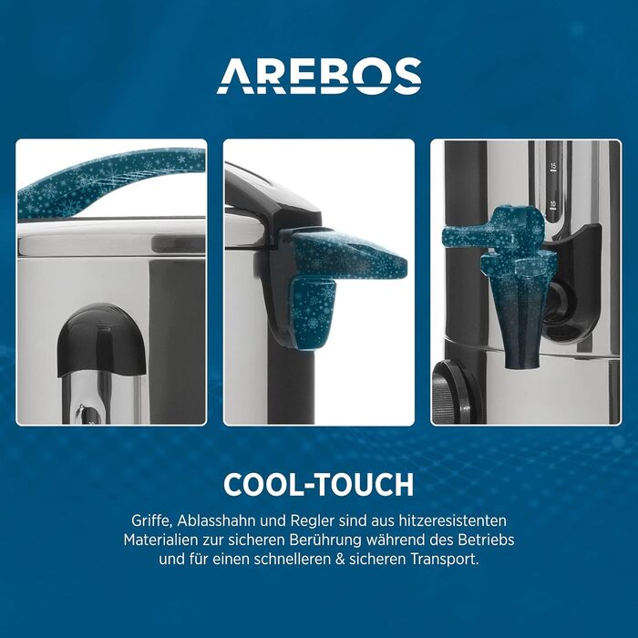 Arebos Glühwein Cooker 1650 W | Hot Beverage Dispenser | 20 L | with drip tray, tap, thermostat, and overheat protection | Temperature setting from 30-110 °C