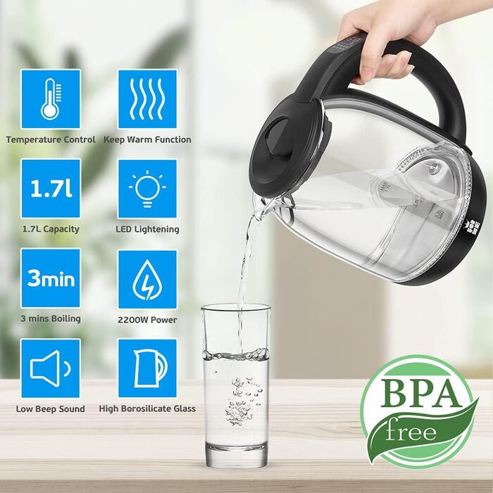 ForMe Stainless Steel Kettle 1.7 L with Temperature Setting, Temperature Selection 40-100°C | LED Digital Temperature Display | Adjustable Kettle | Teapot, Kettle, Keep-Warm Function | BPA Free (Without Tea Strainer 227)