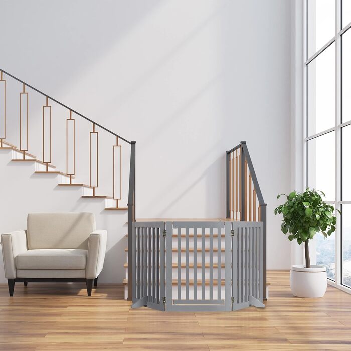 Захисне ворота для собак Relaxdays, сіре, 70 x 154 см, розкладне, з дверцятами та ніжками, самостійне