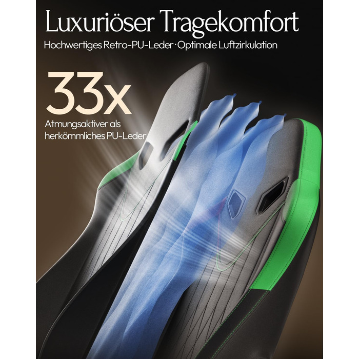 Ігрове крісло Dowinx з масажем, ергономічне, до 135 кг, зелене