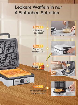 Електричний вафельниця FOHERE 4 вафлі, XXL, антипригарне покриття, Paninigrill, вафельниця для тостів, 1200 Вт