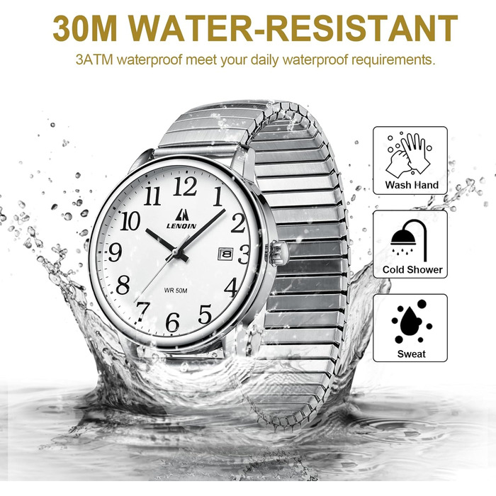 Годинник чоловічий LN LENQIN аналоговий кварцовий білий з датою та сталевим браслетом