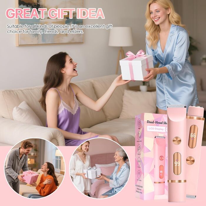 Триммер для бікіні RoserRose 2-в-1: електробритва та триммер для жінок, водонепроникний (IPX7), LCD-дисплей, Type-C зарядка, набір для догляду за шкірою бікіні