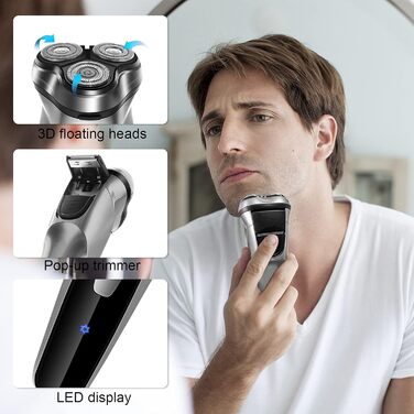 Електричний гоління для чоловіків NWOUIIAY з прецизійним тримером та 3D-ротаційним голівкою. Сухий електричний гоління з LED-індикатором та 90 хвилин автономної роботи