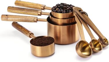 Malmo Measuring Cup and Spoon Set, 10-Piece, with Wooden Handle, Titanium-Coated Stainless Steel, Rose Gold (Rose Gold)