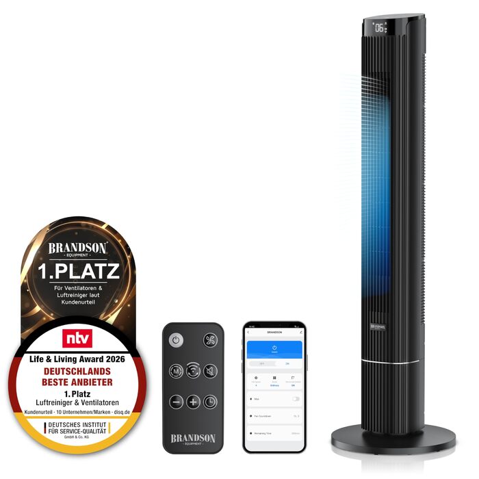 Вентилятор підлоговий Brandson DC Turm з Wi-Fi, керування через Smart Life, енергоефективний, тихий, з пультом - ECO GREEN