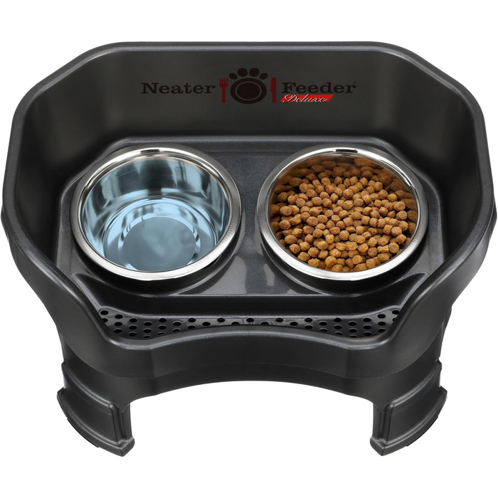 Набір мисок для собак Neater Feeder Deluxe: миски з нержавіючої сталі, без розливання, піднята платформа, для великих собак, США, чорний Midnight (Medium)