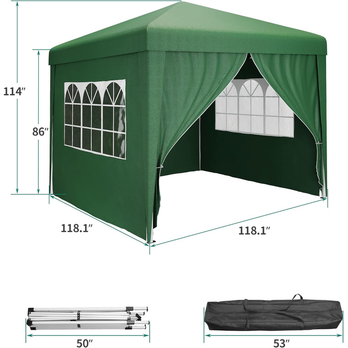 YITAHOME 3x3M Outdoor Pop-Up Pavilion with Sides, Folding Gazebo, Waterproof Foldable Garden Pavilion for All Seasons, Camping Pavilion, Anti-UV with Free Adjustable Height for Parties, Markets
